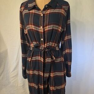 Plaid Button-Up Dress with Belt
